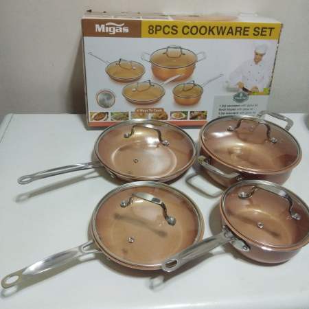 Migas Copper Ceramic Non-Stick Cookware Set with Glass Lid