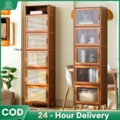 6/5 Layer Display Cabinet Bamboo Brown Bookcase storage Cabinets Transparent door/ventilation door