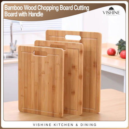 Bamboo Wood Cutting Board with Stainless Steel Handle
