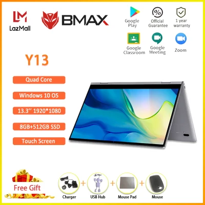 [1 Year Warranty] BMAX official Y13 360° Laptop 13.3 inch Notebook Windows 10 8GB LPDDR4 256/512GB/1T SSD 1920*1080 IPS Intel N4120/N4100 touch screen laptops (1)