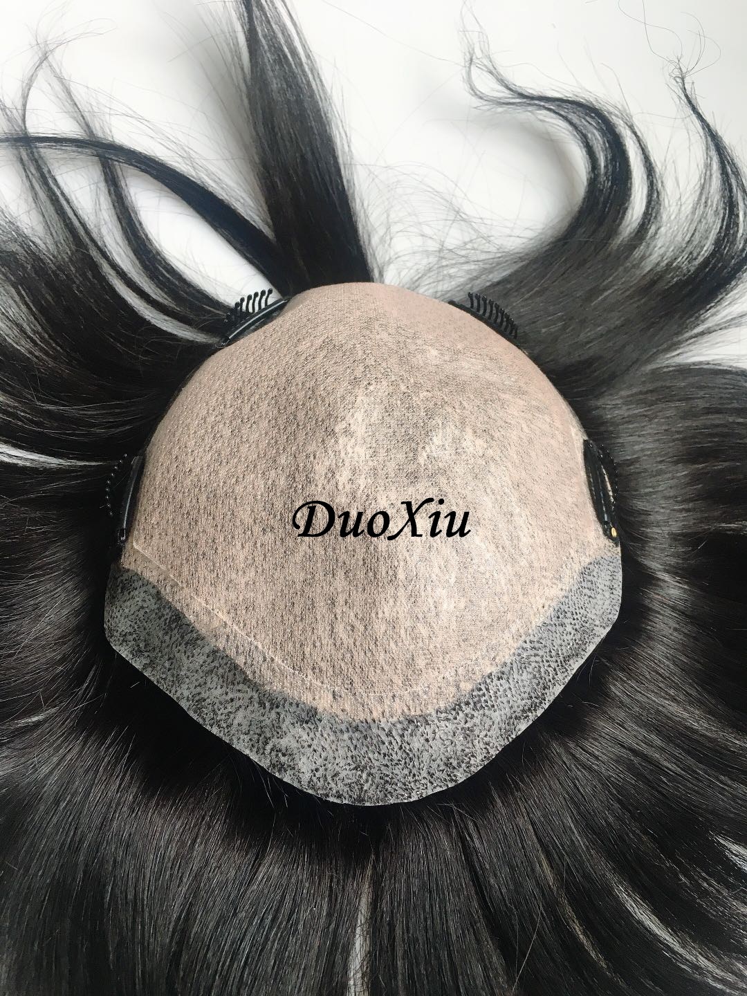 DuoXiu Silk Base Real Human Hair Men Toupee Hair Replacement Men