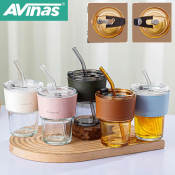 AVINAS Transparent Slub Glass Cup w/Straw