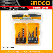 INGCO 16-Piece Drill Bit Set for Metal, Concrete, Wood