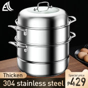 Stainless Steel 3-Layer Steamer Soup Pot - 28cm