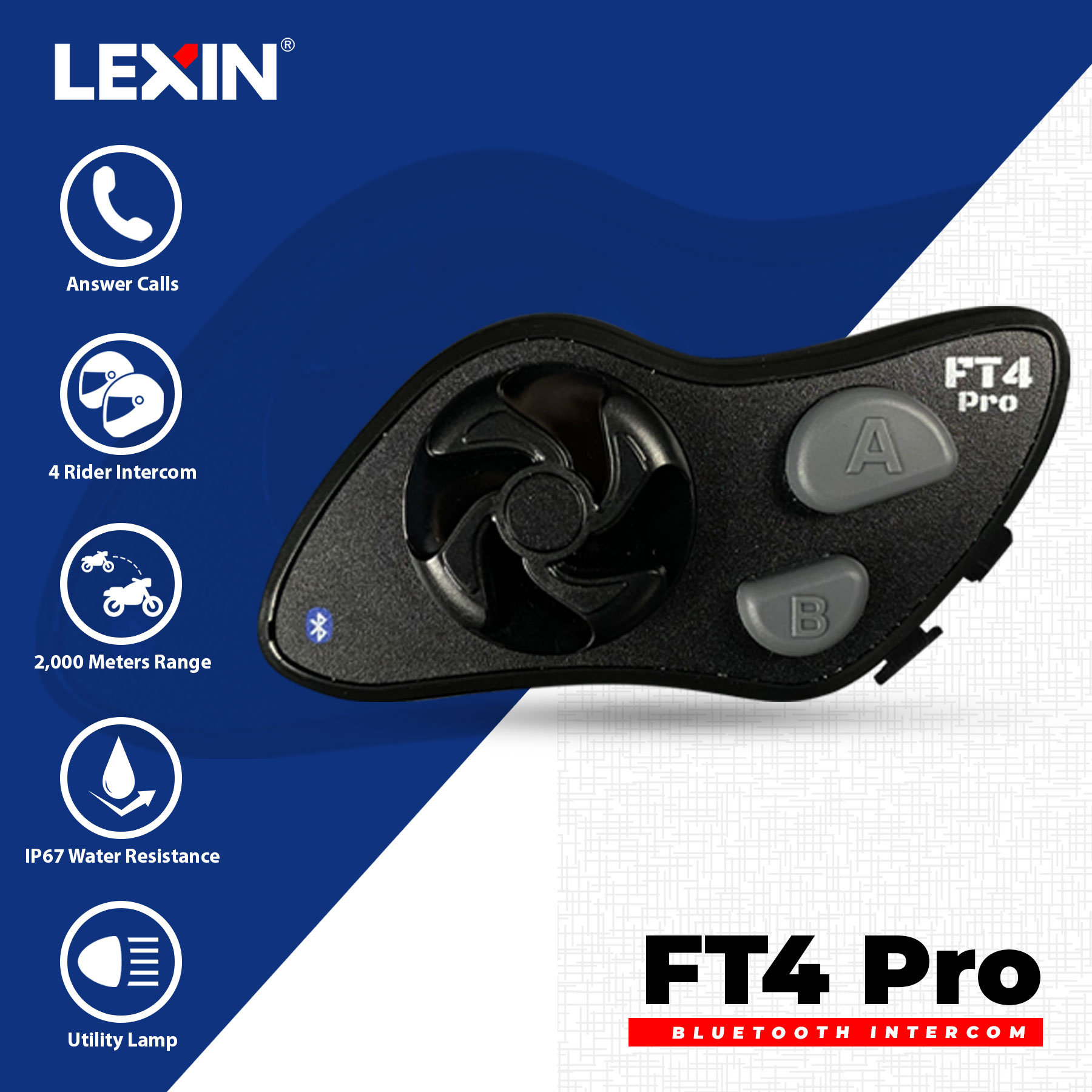 Lexin 2pcs b4fm motorcycle best sale bluetooth intercom