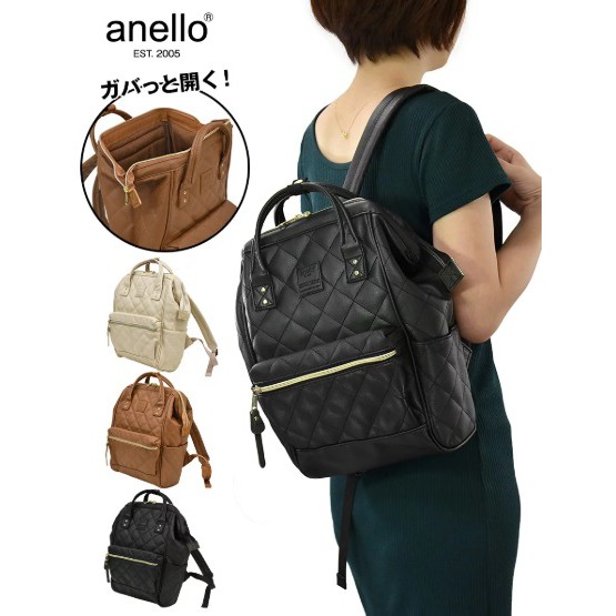 anello quilted leather backpack Grande SPS GUB3013Z (R), A4 Base, Water Repellent, Black, One Size: Clothing, Shoes & Jewelry Leather Handbags Anello Quilting Backpack