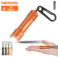NICRON ไฟฉาย N1 มินิพวงกุญแจไฟฉาย 100 ลูเมน 37 เมตร ระยะทางลำแสงยาวไฟฉาย Super Light ไฟฉาย LED กันน้ำ IPX7 หน้าแรกของขวัญคริสต์มาสเด็กแสง N1(สีเขียว / ส้ม / ดำ/เงิน)
