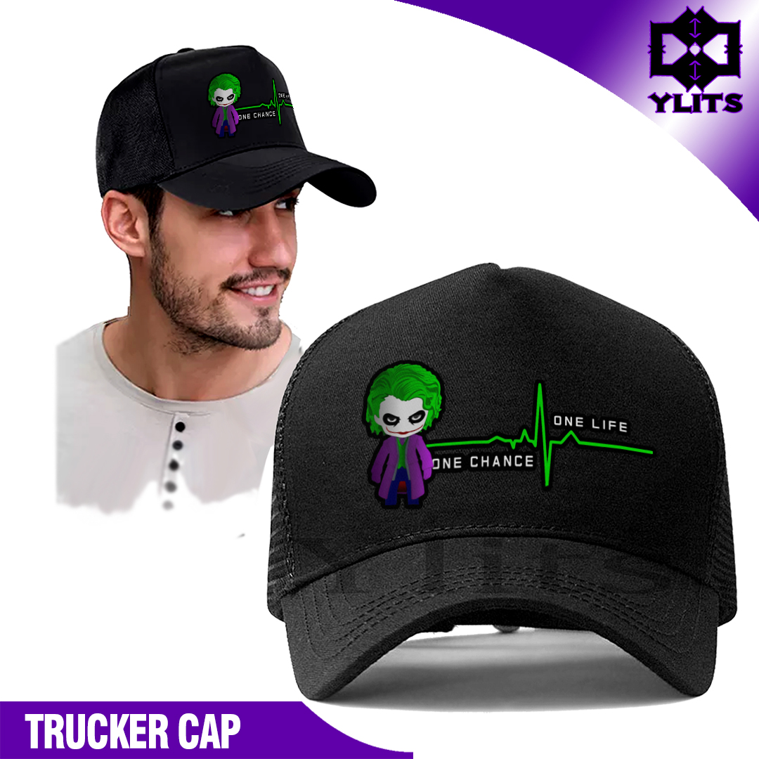 Joker One Life One Chance Netcap or trucker cap design white and