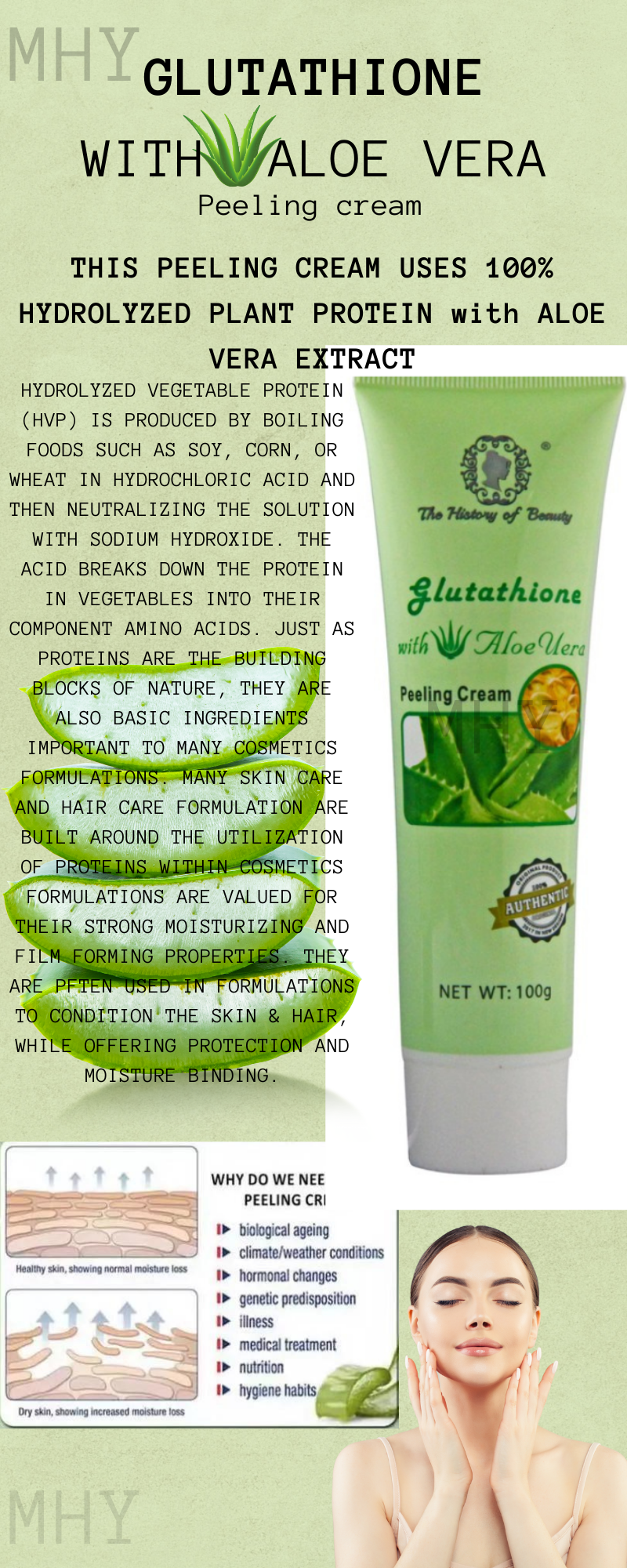 the history of beauty glutathione with aloe vera ORIGINAL HISTORY OF BEAUTY GLUTATHIONE WITH ALOE VERA EXTRACT EXFOLIATING  MAGIC PEELING GEL CREAM INSTANT SILKY TEXTURE Dark Spot Corrector  Brightening Moisturizing - Lazada