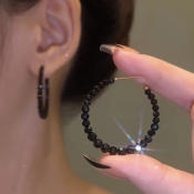 18K GOLD Fashion Black Crystal Exaggerated Personality Earrings by good999