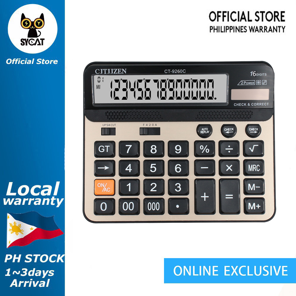 SYCAT 16-Digit Solar Office Calculator with Money Detector