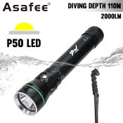 Asafee 2000LM S4 P50 LED Diving Flashlight, 110M