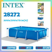 Intex 28272 Rectangular Steel Frame Set Swimming Pool Swimming Pool Adult Swimming Pool Family Swimming Pool Children Big Swimming Pool Children Swimming Pool Inflatable Swimming Pool Baby Swimming Pool 300*200*75CM