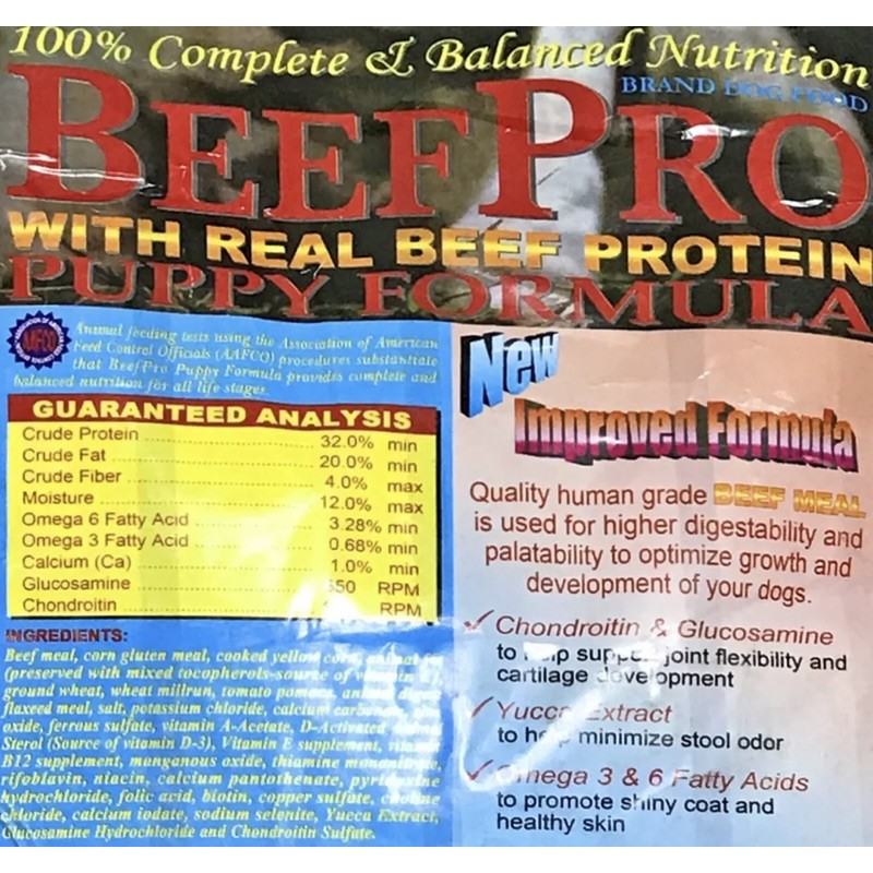 beef pro puppy protein content