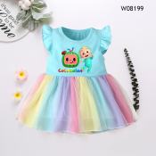 Cocomelon Little Girl Summer Rainbow Dress Baby Girls Cocomelon Birthday Present Drop Ship