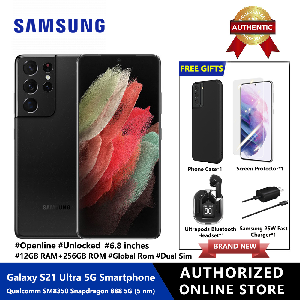 Samsung Galaxy S21 Ultra 5G Smartphone 12GB RAM+256GB ROM Dual Sim SM-G9980 Factory Unlocked Android Smartphone Snapdragon 888 8K Video 108MP High Res 120Hz With Freebie