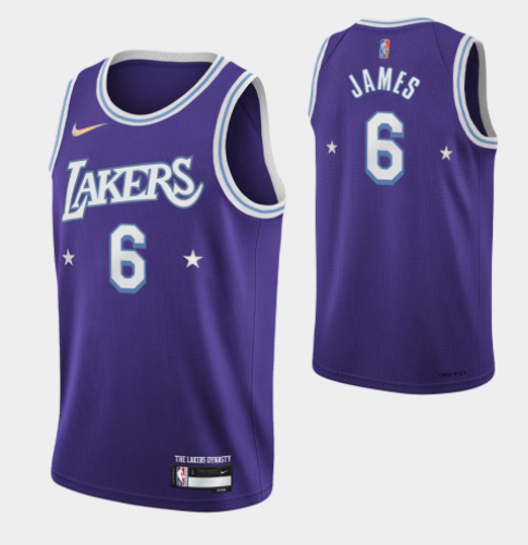 2021-22 Los Angeles Lakers LeBron James 6 Earned Edition Jersey