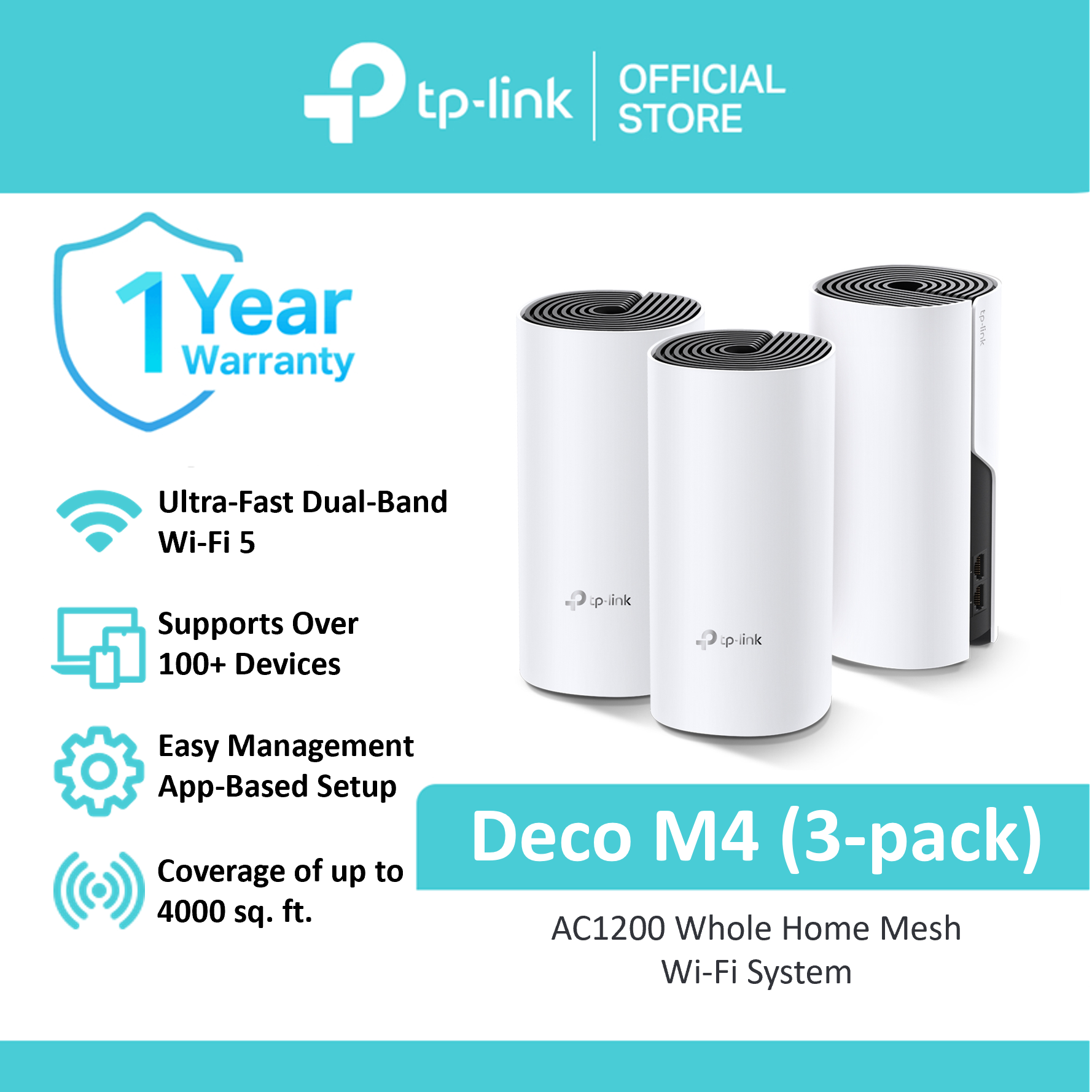 TP-Link Official Store / Deco M4 AC1200 / Up to 1167 Mbps Whole Home Mesh Smart Access Point WiFi 5 Router - Image 3