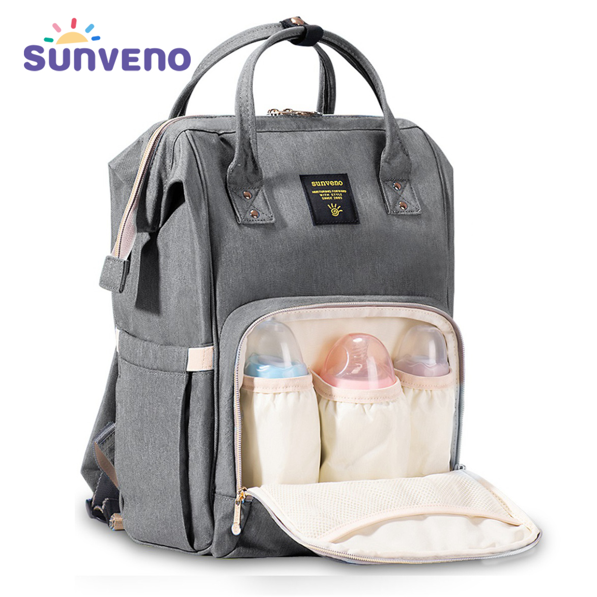 SUNVENO Mommy Diaper Bag Large Capacity Baby Nappy Bag Designer Nursing Bag Fashion Travel Backpack Baby Care Bag for Mother Kid ราคา 1,163 บาท*ส่งฟรี