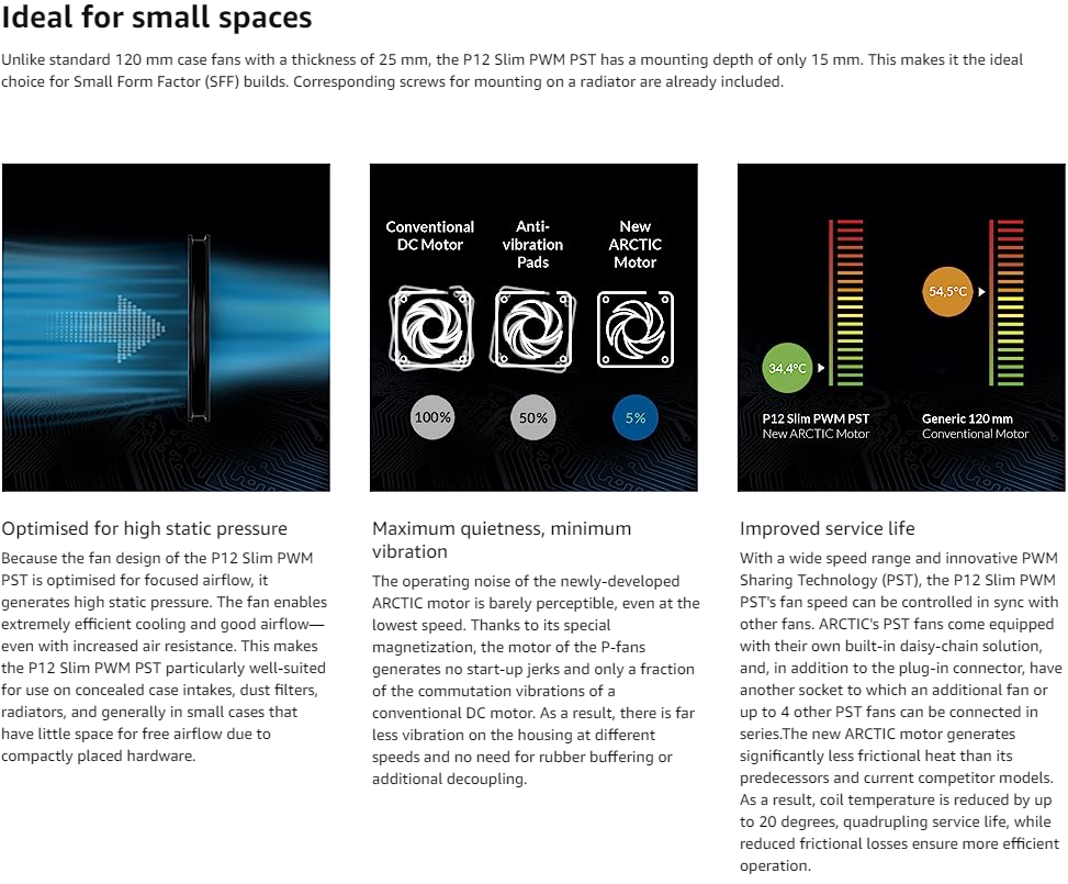  ARCTIC P12 Slim PWM PST (3 Pack) - 120 mm Case Fan with PWM  Sharing Technology (PST), Pressure-optimised, Quiet Motor, Computer, Extra  Slim, 300-2100 RPM - Black : Automotive
