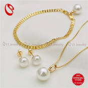 LS Jewelry 18K Gold Plated Pearl Jewelry Set for Women
