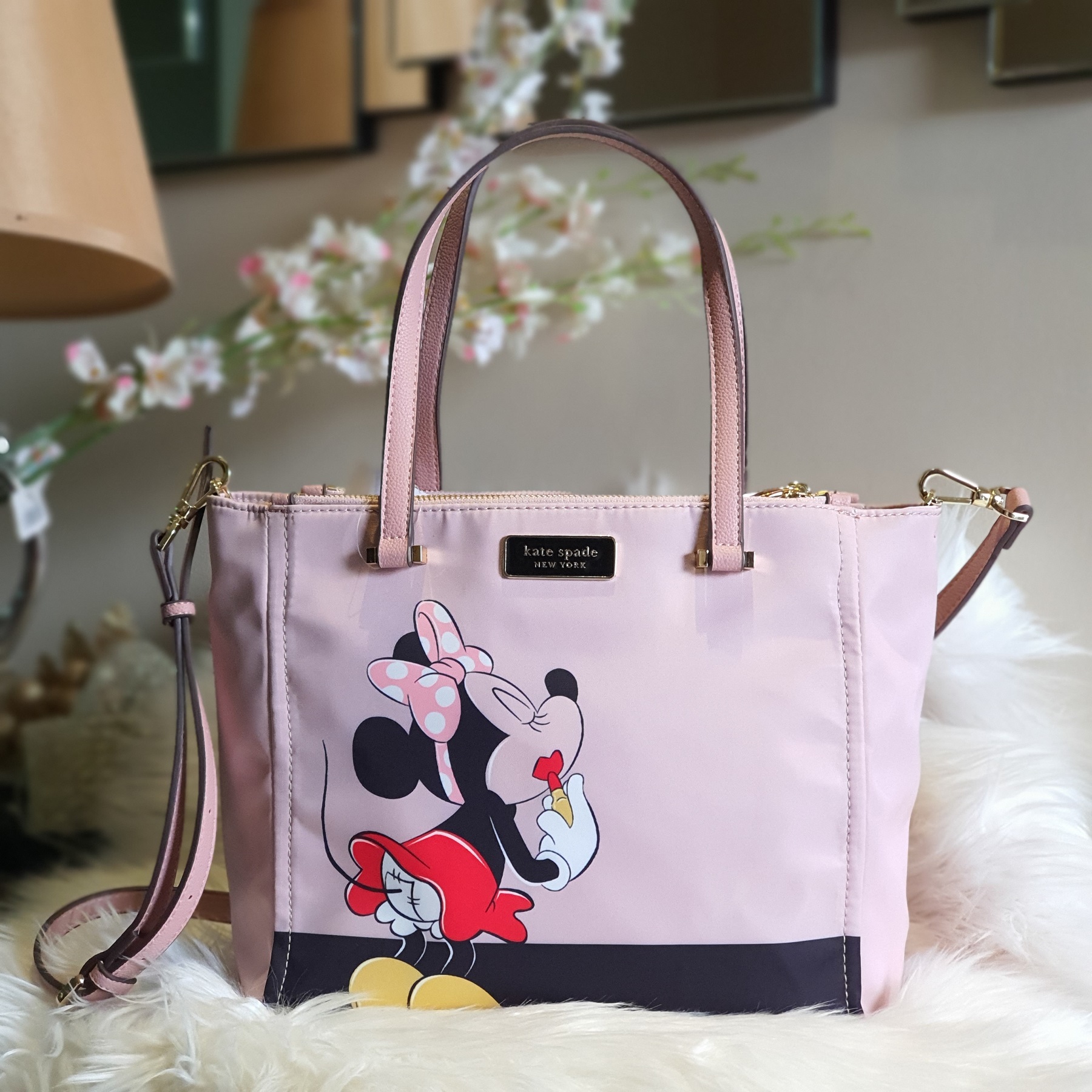 Authentic Kate Spade Light Pink Mickey Print Medium Classic Dawn Satchel  Two Zip and Tab Closure Women's Nylon Bag | Lazada PH