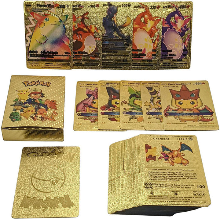 55pcs Pokémon Gold Vmax GX Cards - Charizard & Pikachu