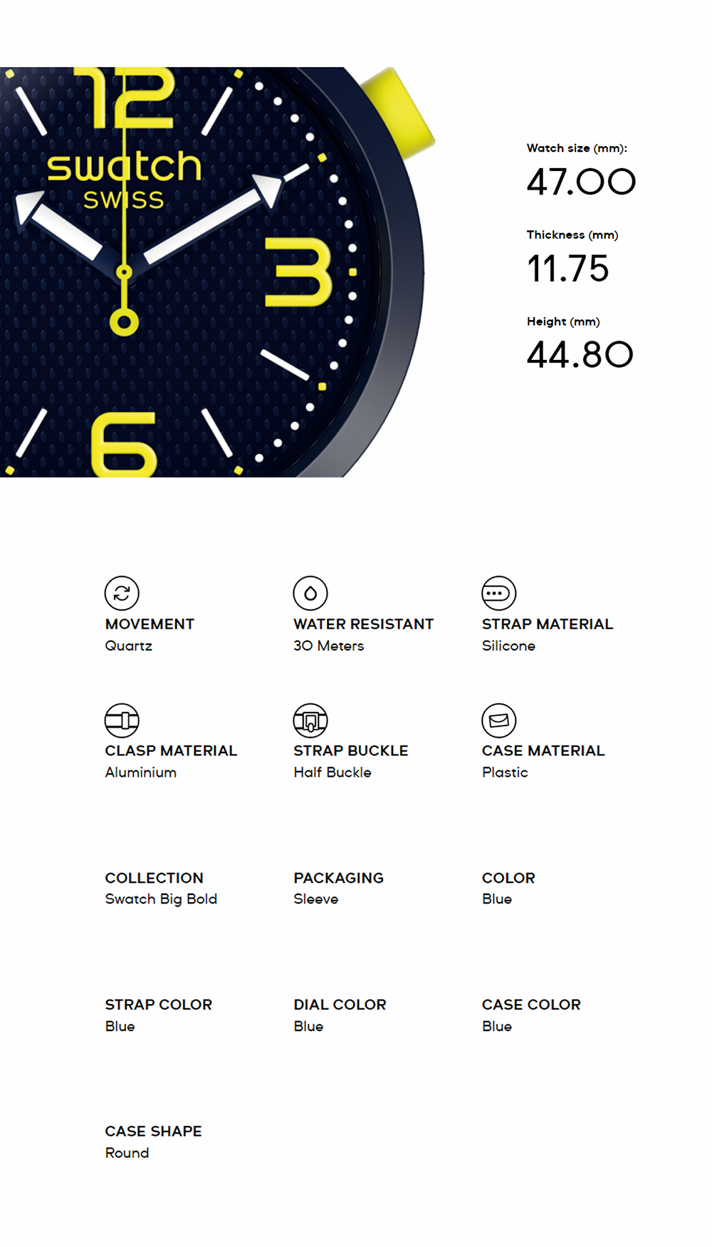 Swatch Big Bold BBNEON SO27N102 Blue and Yellow with 3D Print on