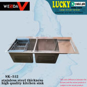 SK-512 Stainless Steel Double Kitchen Sink with Strainer and Side Board