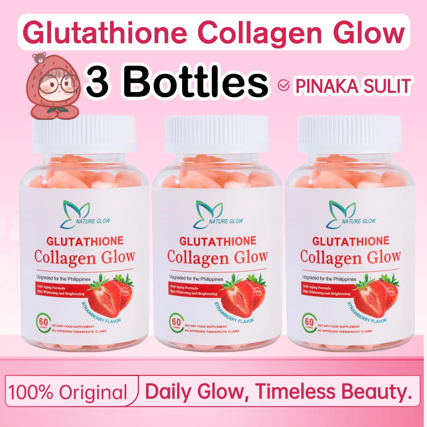 NATURE GLOW Glutathione Collagen Glow Glutathione Anti-Aging Whitening Skin Collagen 60pcs Gummies