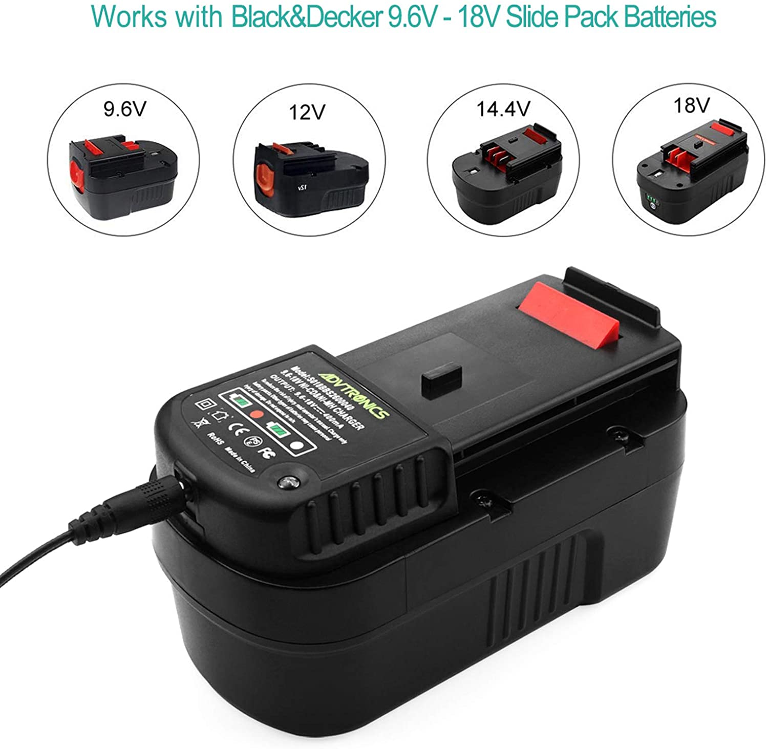 Charger For Black & Decker 9.6V 12V 14.4V 18V 24V HPB18 Battery BDCCN24  BDFC240