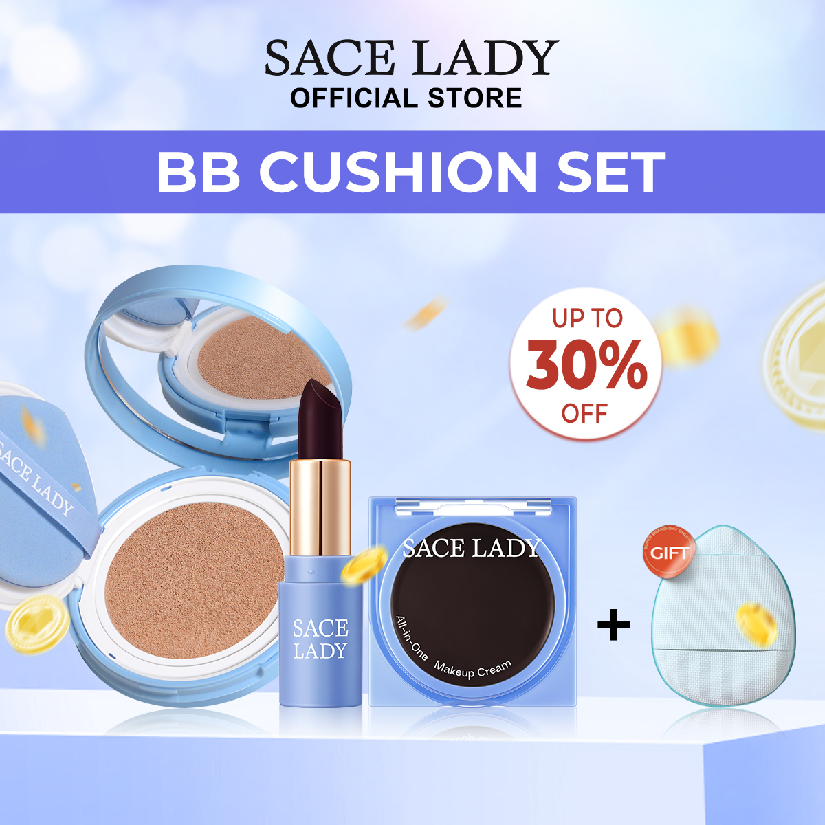 Discount on SACE LADY  shoes - SKU: SACE LADY BB Cushion SPF50+++ Natural Lasting+Natural Pigmented Blush Cream+Long Lasting Tinted Lip 