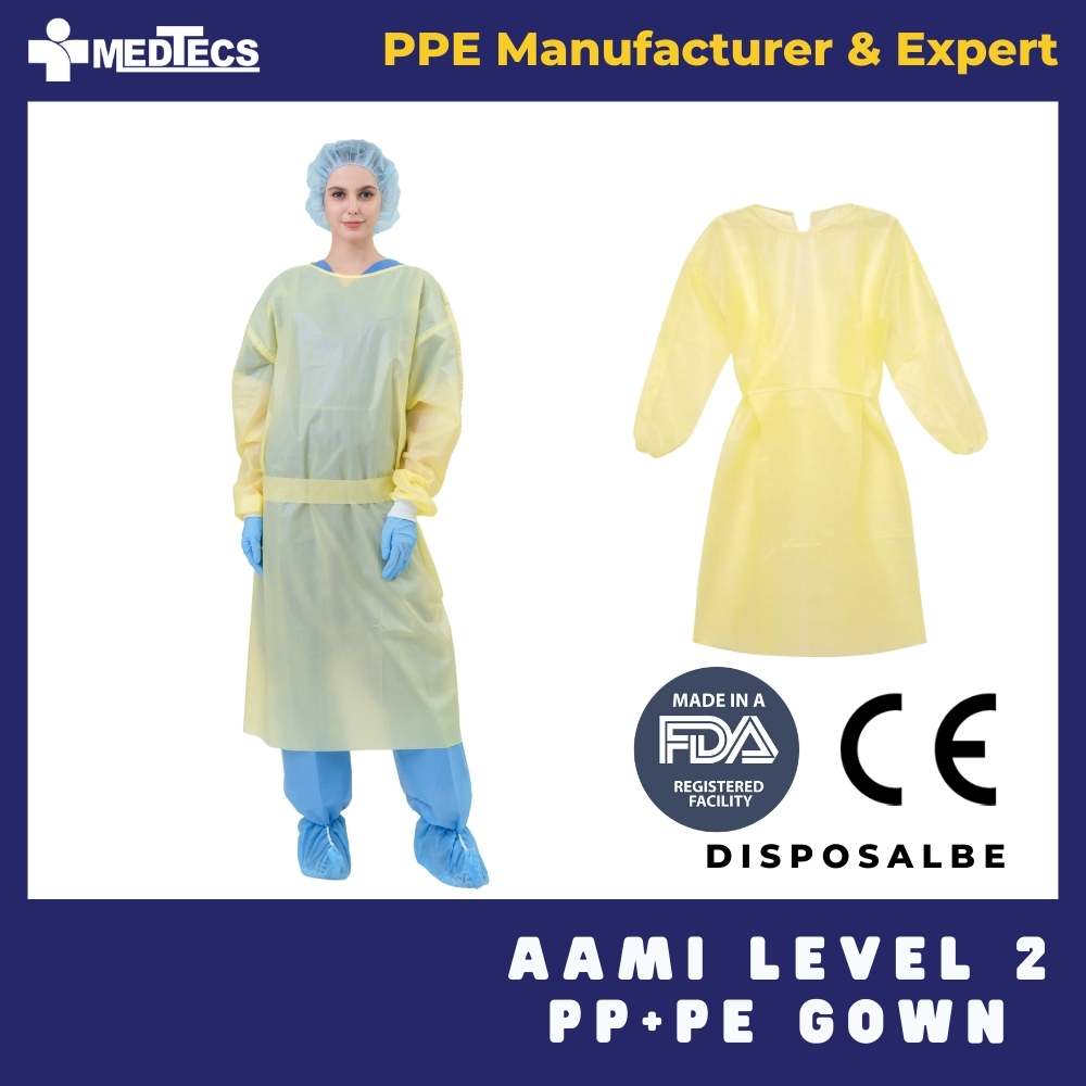 Disposable Isolation Gowns - Aami Level 4 PPSB+PE 36 gsm - Seal Tape & Elast Cuffs, Fluid Resistant Durable Comfortable Ppe - CoverU Series, Unisex Adult - Yellow Color