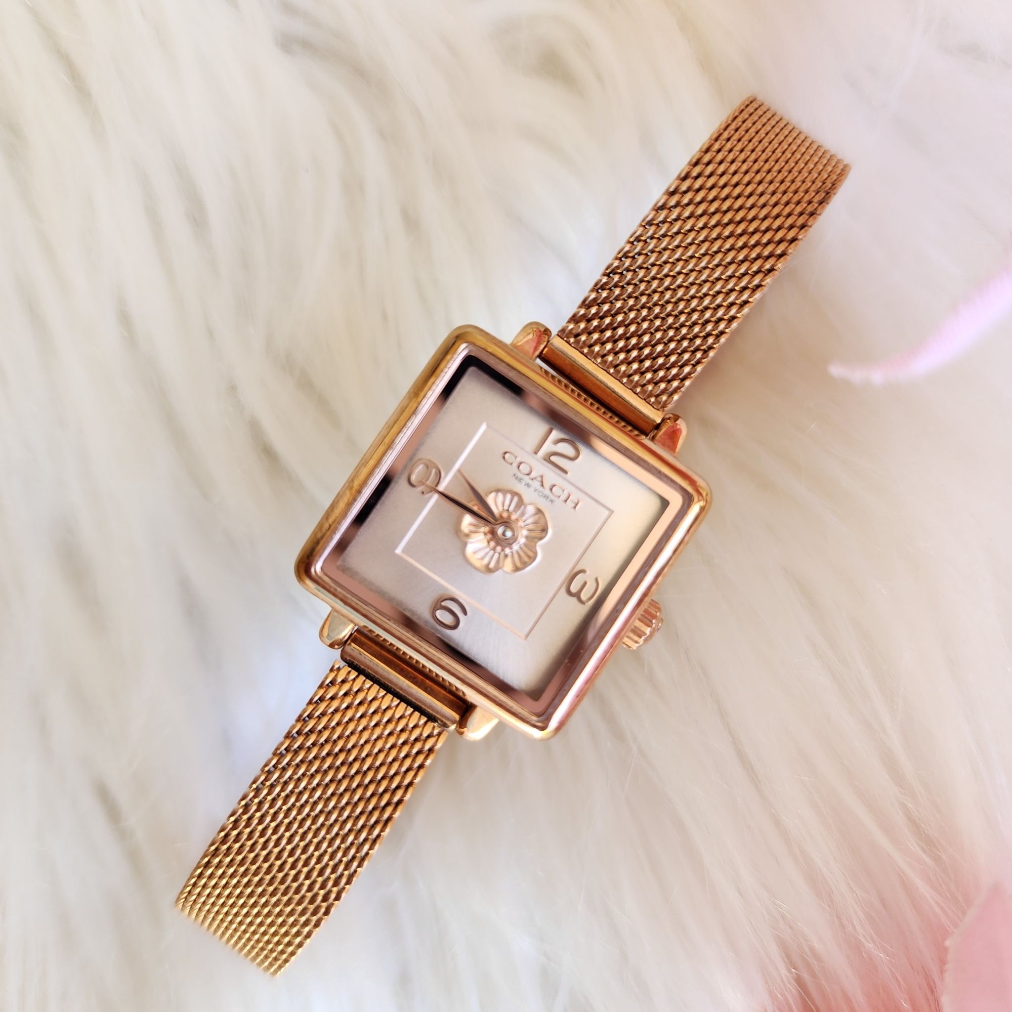 Original Coach Cass Quartz Rose Gold Strap White Dial Tea Rose Motif Women s Watch 14503698 Lazada PH