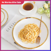 Gold Circle Ceramic Dinner Plate with Premium Cutlery Set