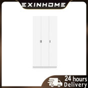 White Wooden 3-Door Wardrobe - Multi-Functional Clothes Storage