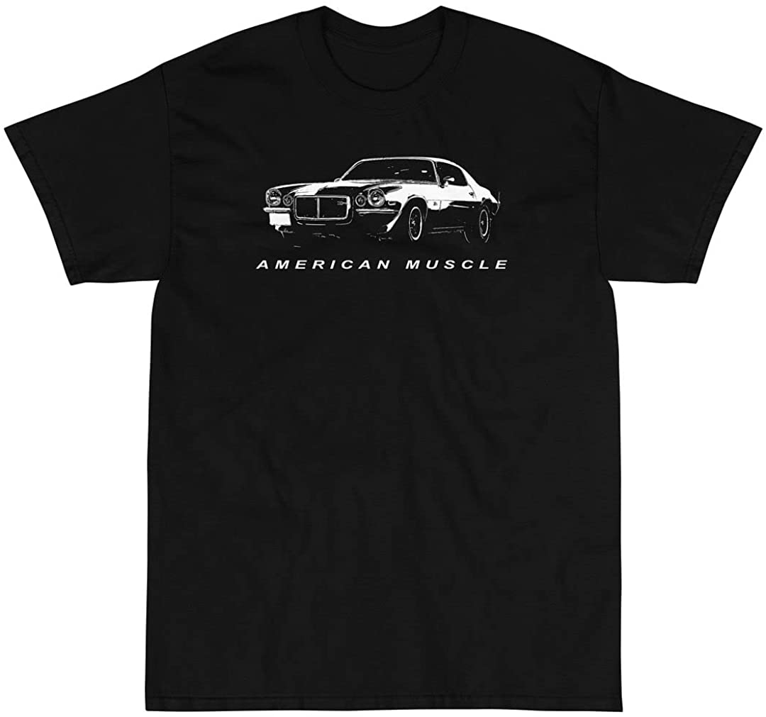 JH Design Men's Chevy Camaro Flag T-Shirt Short Sleeve Black Crew Neck Shirt 