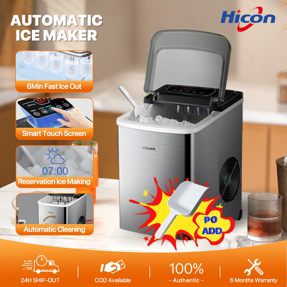 Hicon Portable Ice Maker Machine Automatic Household Smart Touch Screen Stainless Steel Ice Cube Maker 15KG/24H