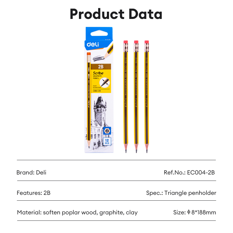 Deli Good Quality 2b/hb Graphite Pencils Ordinary Softened Poplar