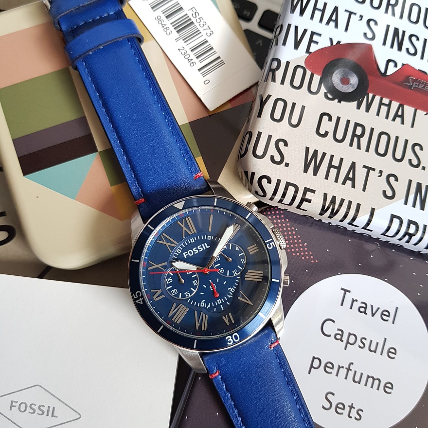 grant sport chronograph blue leather watch