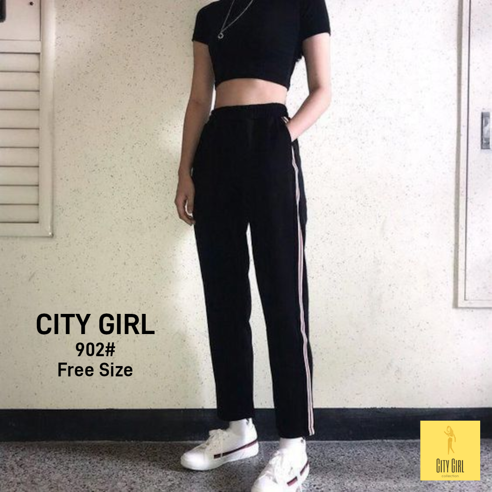 CITY GIRL Smooth texture high waist trousers drape loose and