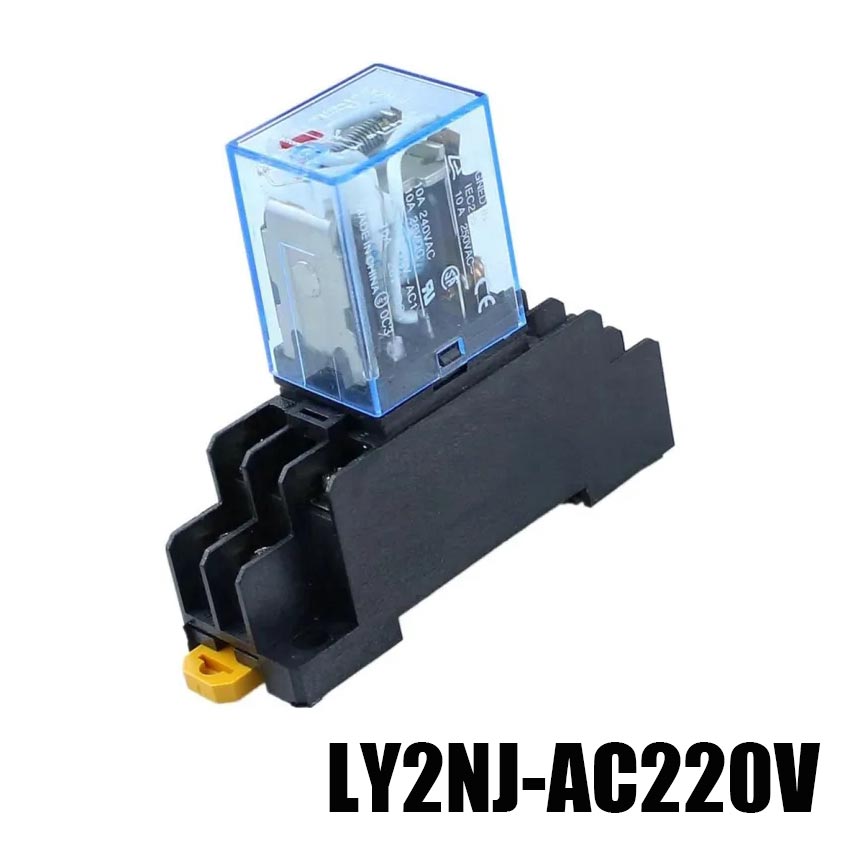 Relé de alimentación de bobina 10A CA 220V DPDT LY2NJ HH62P HHC68A-2Z con  base de zócalo