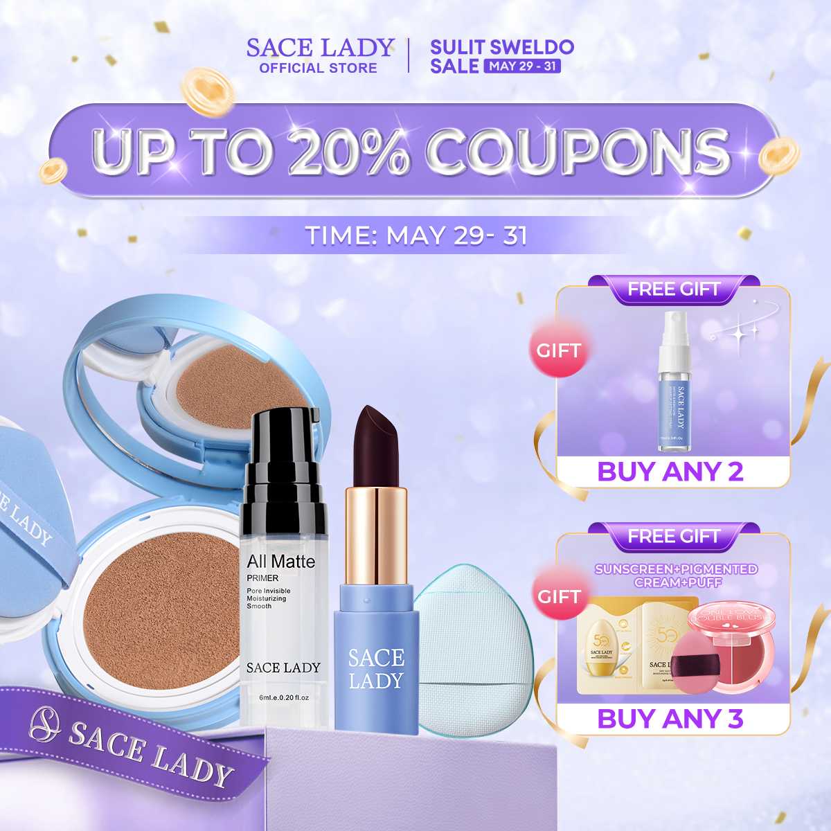 Discount on SACE LADY  shoes - SKU: SACE LADY BB Cushion Waterproof Lightweight+Moisturizing Face Primer+Long Lasting Tinted Lip Balm Mu