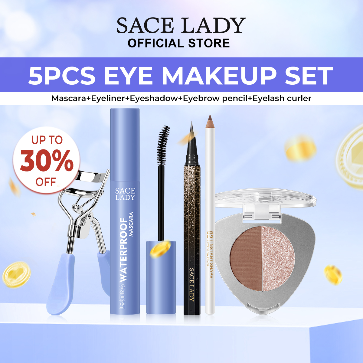 Discount on SACE LADY  shoes - SKU: SACE LADY Natural Eye Makeup Set 5Pcs Waterproof Smudge-proof Sweatproof Mascara+Eyeliner+Eyeshadow+