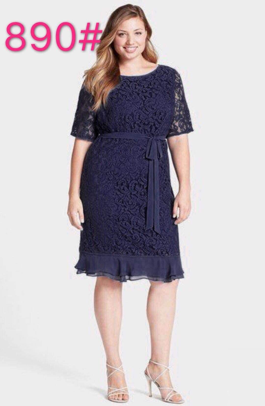 Women Lace V Neck Plus Size Cocktail Dress Navy Blue Wedding Guest  Semi-Formal Evening Party Casual Knee Length Dresses 