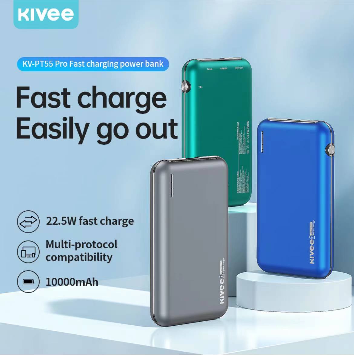 Kivee PT55Pro Power bank 10000mah PD Fast Charging Aluminum