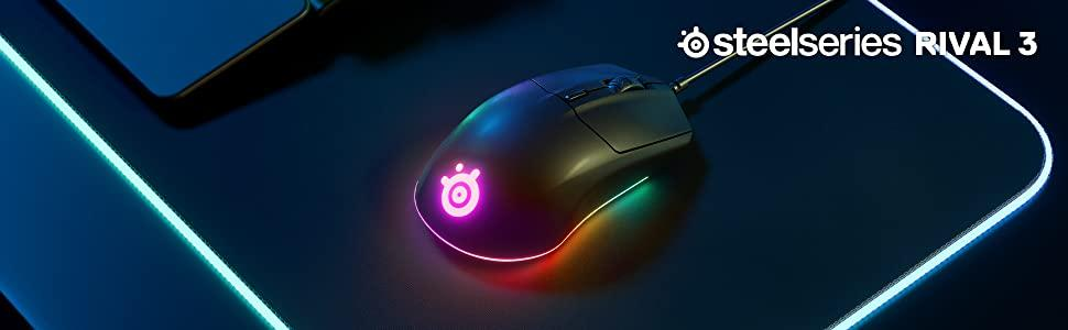 SteelSeries Rival 3 Gaming Mouse - 8,500 CPI TrueMove Core Optical Sensor - 6 Programmable Buttons - Split Trigger Buttons - Brilliant Prism RGB Lighting (62513)