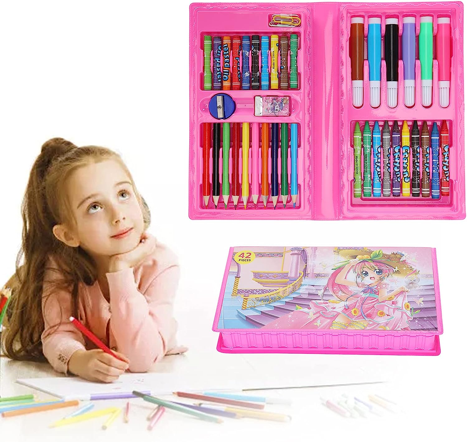 42-208PCS Kids Art Painting Set Toy Watercolor Pen Crayon Pencil  Educational Drawing Board Doodle Tool Kit Child Girl Gift Toys
