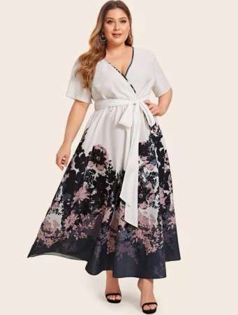 Empire V-Neck Maxi Floral Swing Boho Dress for Curvy Women