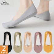 ECMLN Women Ice Silk Boat Socks - Non-slip Invisible Cotton Socks